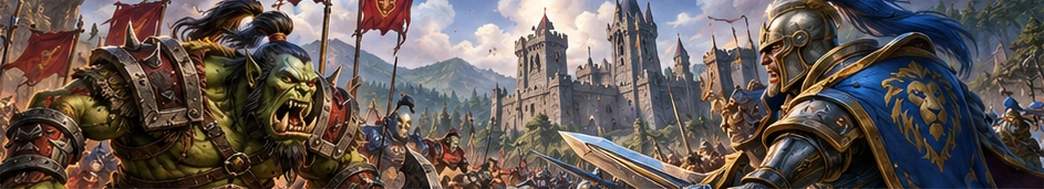 Орк и рыцарь перед крепостью Warcraft III
